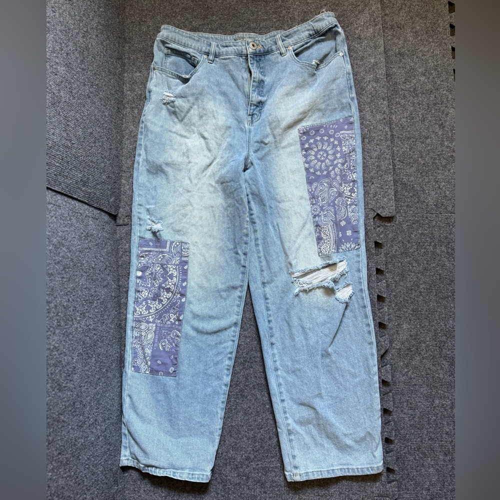 Style & Co. Light Blue Boyfriend Jeans with Purple Patches